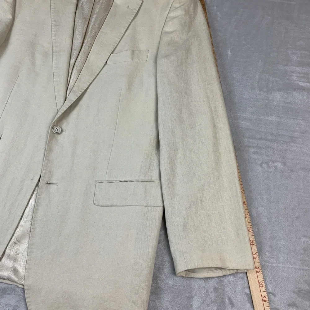 bianco Brioni Blazer 42L Beige Loro Piana 100% Linen Lined Spots* Missing Button